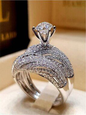 1 Pair European & American Style Double Layer Engagement Diamond Rings, Popular